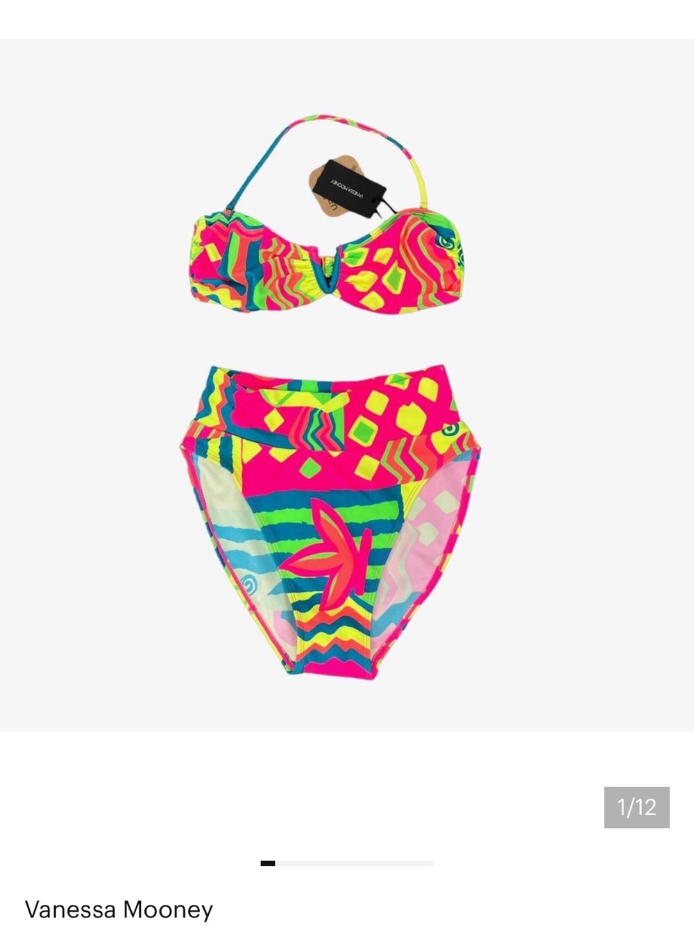 Vanessa Mooney Neon Pink Multicolor High-Waist Bikini